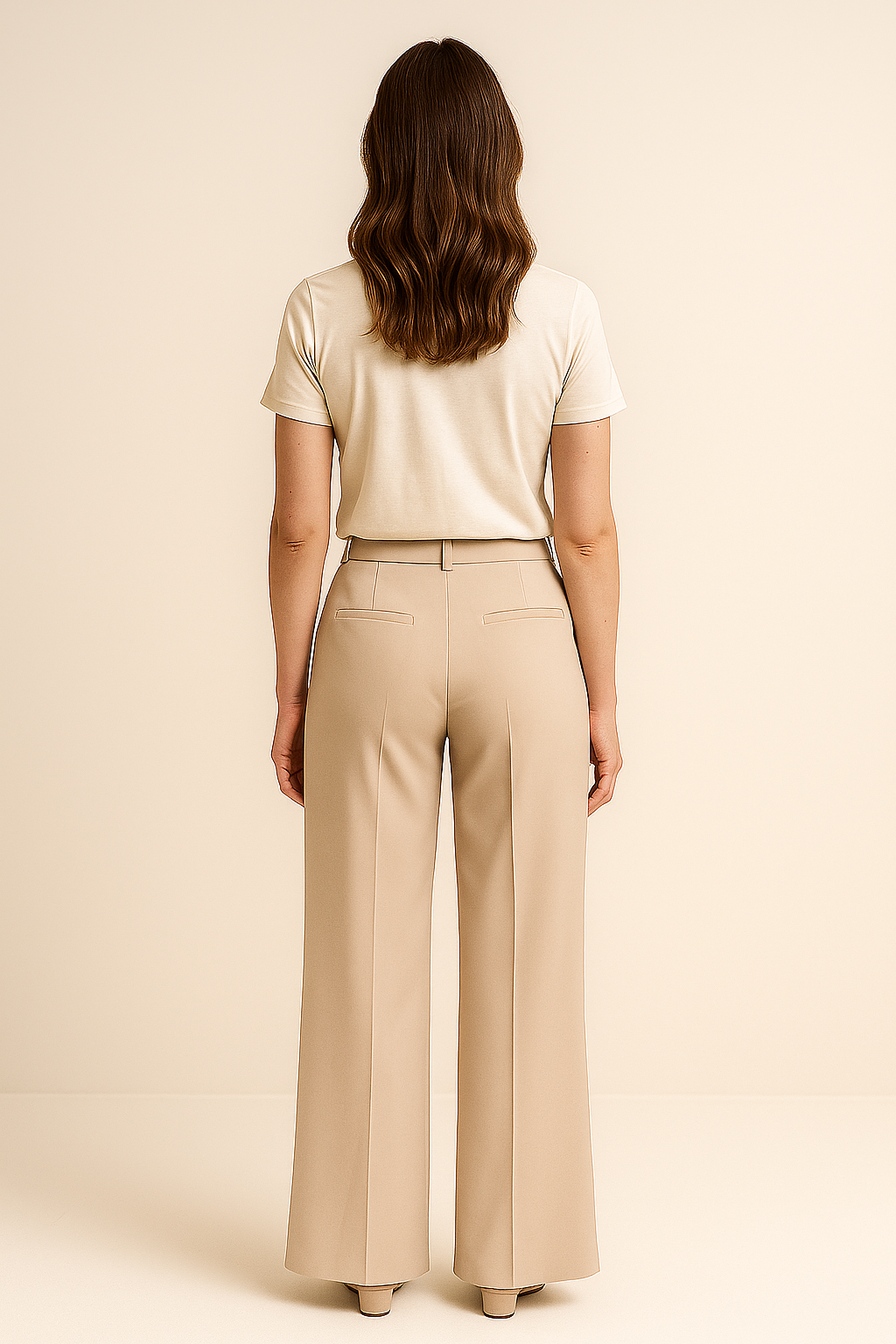 Beige damespantalon met hoge taille en rechte pijpen