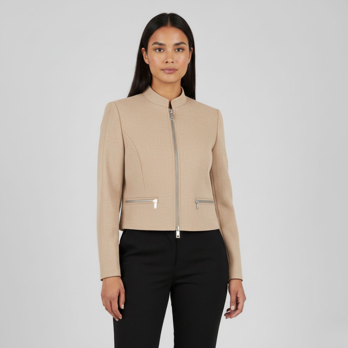 Cropped Zip-Front Jacket with Sleek Structured Fit