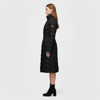 Belted Down Jacket with Elegant Tailored Silhouette