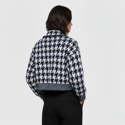 Cropped Houndstooth Knit Jacket with Modern Vintage Appeal