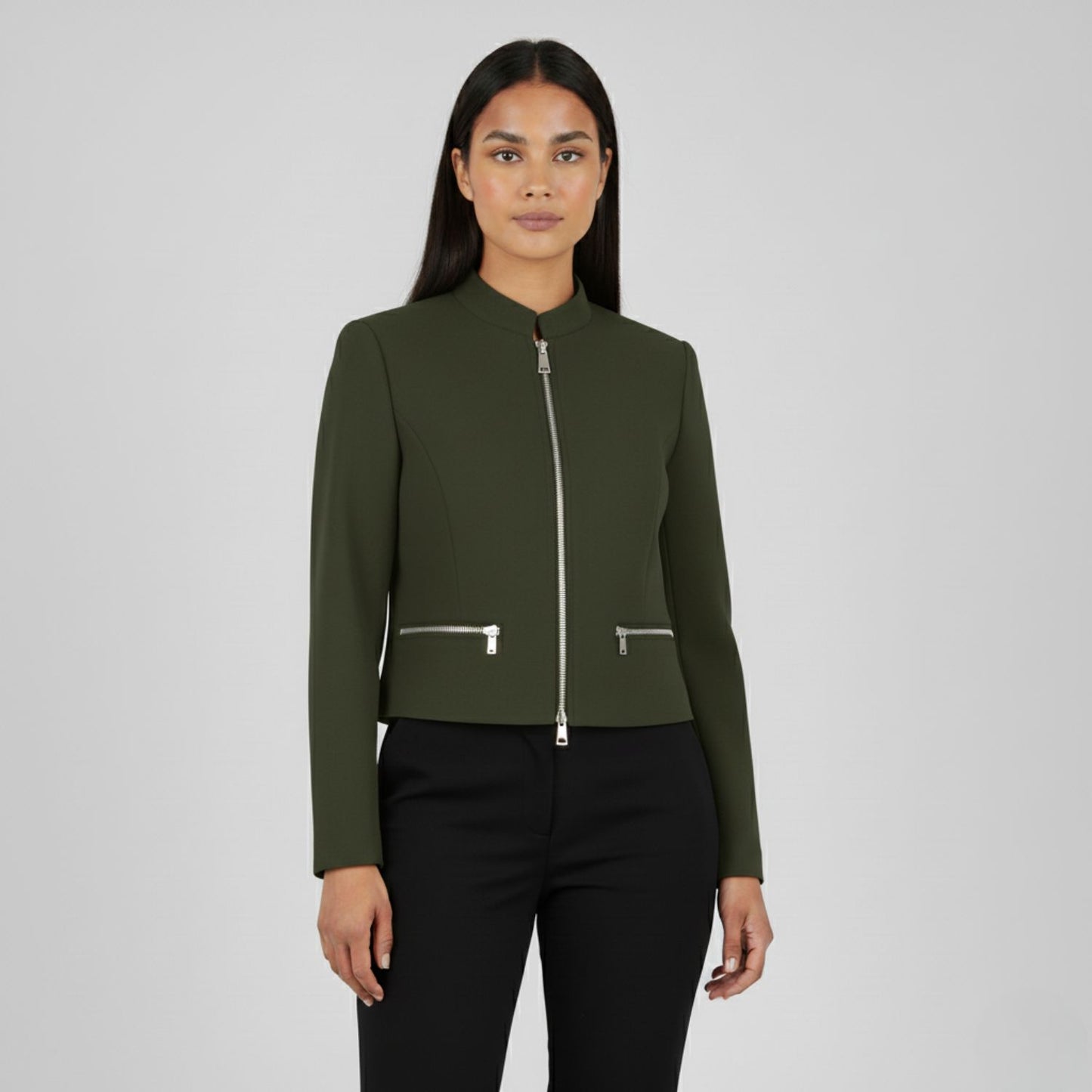 Cropped Zip-Front Jacket with Sleek Structured Fit
