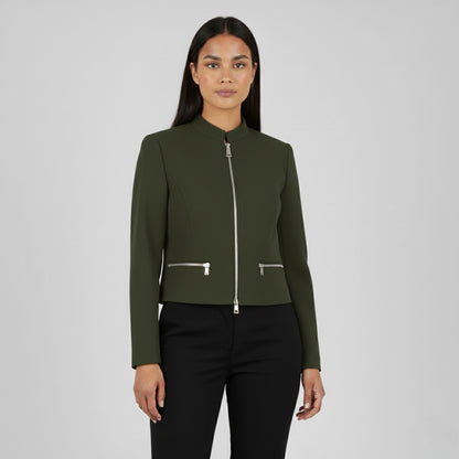 Cropped Zip-Front Jacket with Sleek Structured Fit