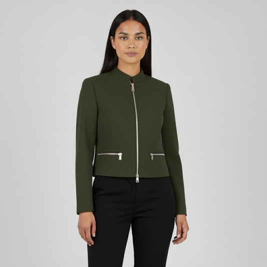 Cropped Zip-Front Jacket with Sleek Structured Fit