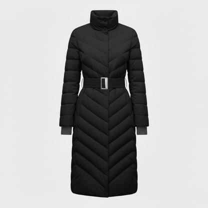 Belted Down Jacket with Elegant Tailored Silhouette