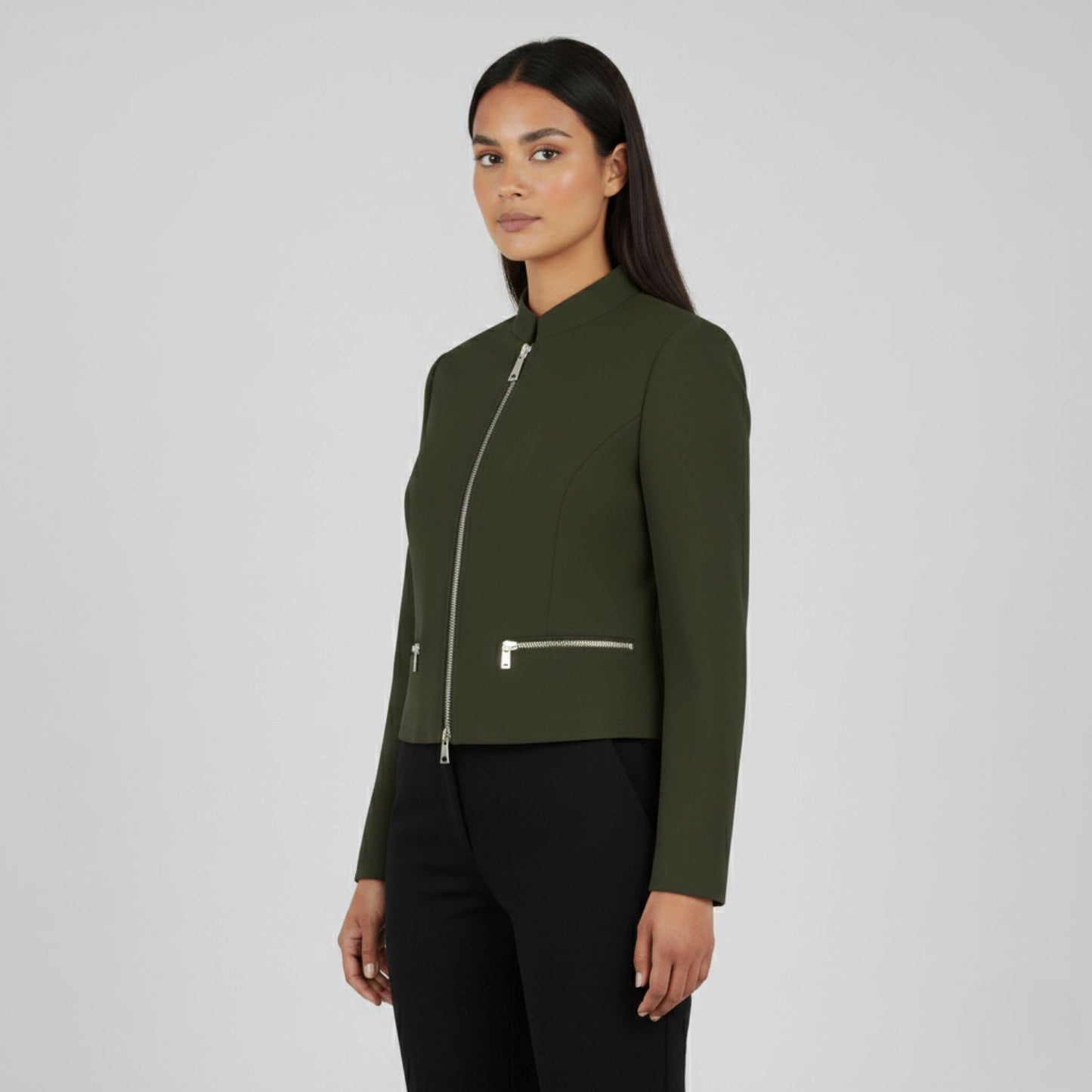 Cropped Zip-Front Jacket with Sleek Structured Fit