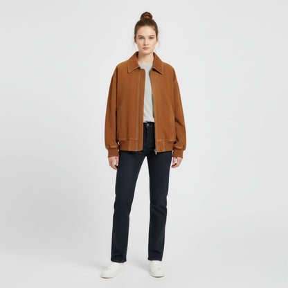 Women’s Suede Bomber Jacket for Effortless Street-to-Evening Style