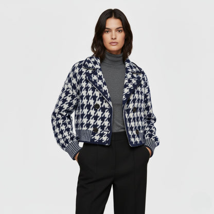 Cropped Houndstooth Knit Jacket with Modern Vintage Appeal