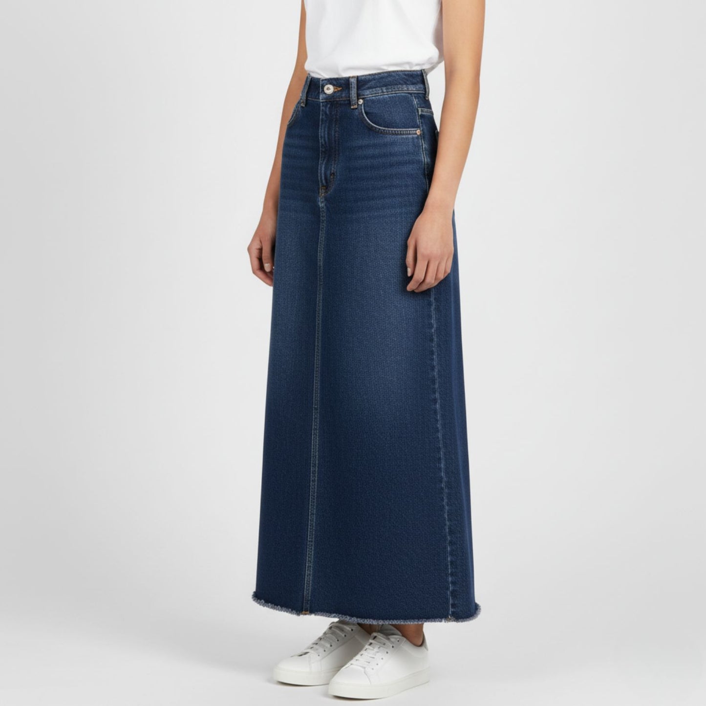 Vintage Denim Maxi Skirt with Effortless Modern Edge