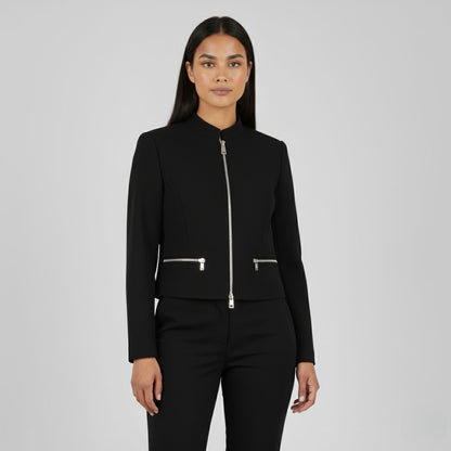 Cropped Zip-Front Jacket with Sleek Structured Fit