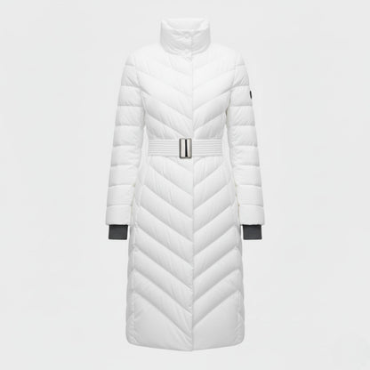 Belted Down Jacket with Elegant Tailored Silhouette