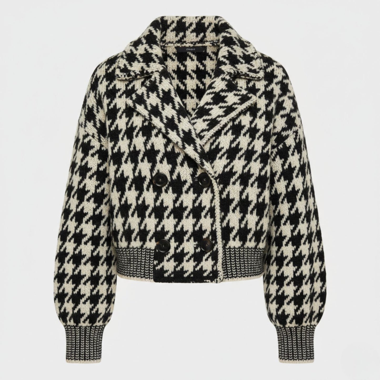 Cropped Houndstooth Knit Jacket with Modern Vintage Appeal