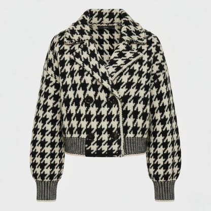 Cropped Houndstooth Knit Jacket with Modern Vintage Appeal