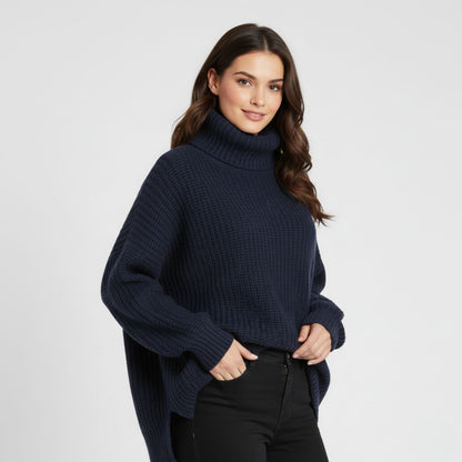 Cozy Oversized Turtleneck Sweater with Elegant Vintage Charm