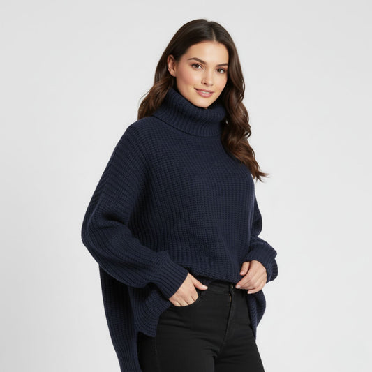 Cozy Oversized Turtleneck Sweater with Elegant Vintage Charm