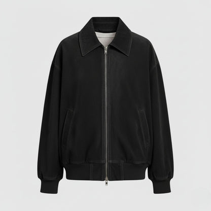 Women’s Suede Bomber Jacket for Effortless Street-to-Evening Style