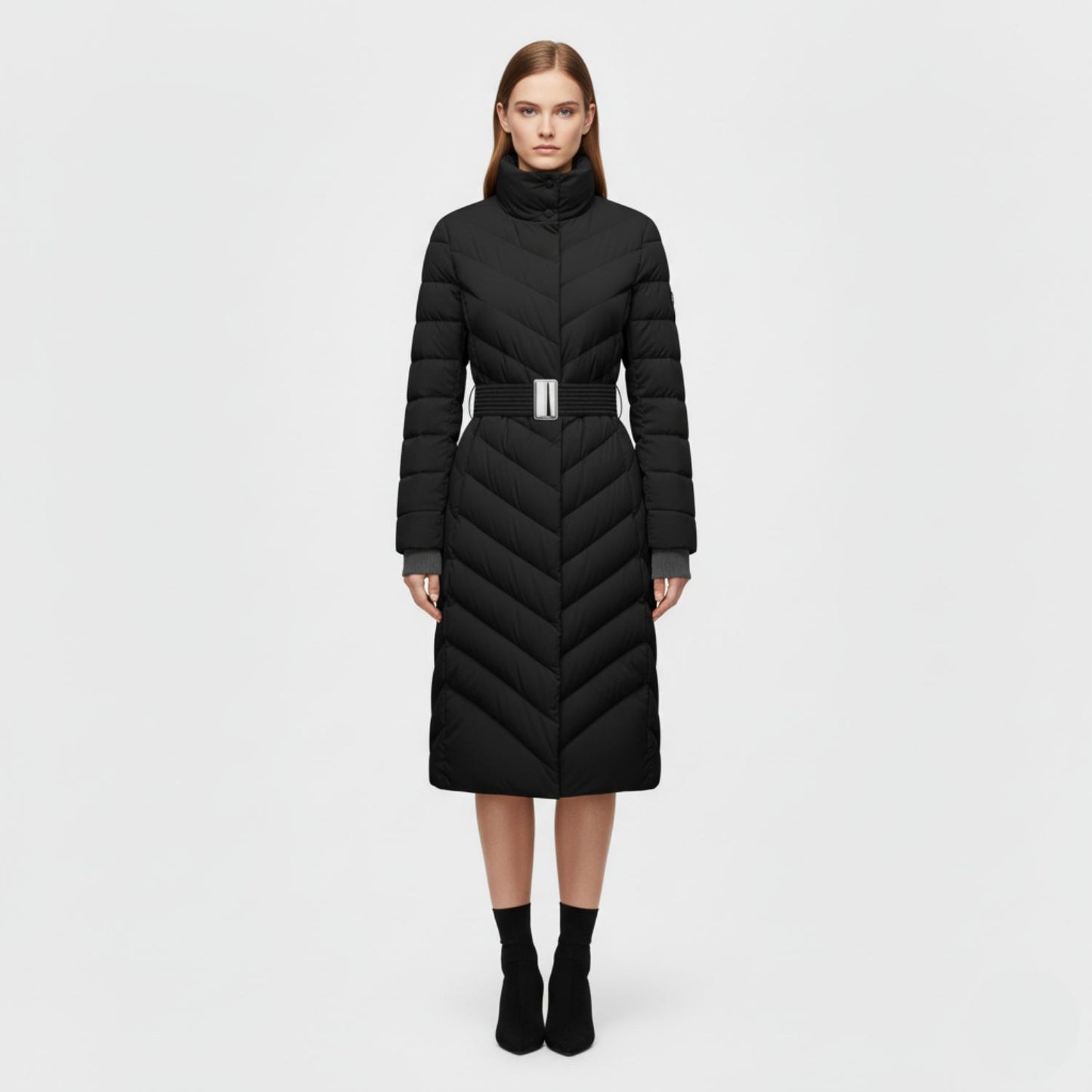 Belted Down Jacket with Elegant Tailored Silhouette