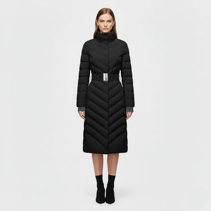 Belted Down Jacket with Elegant Tailored Silhouette
