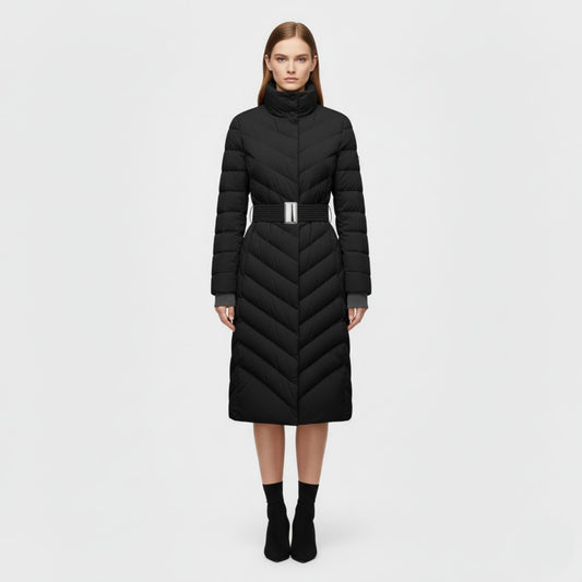 Belted Down Jacket with Elegant Tailored Silhouette
