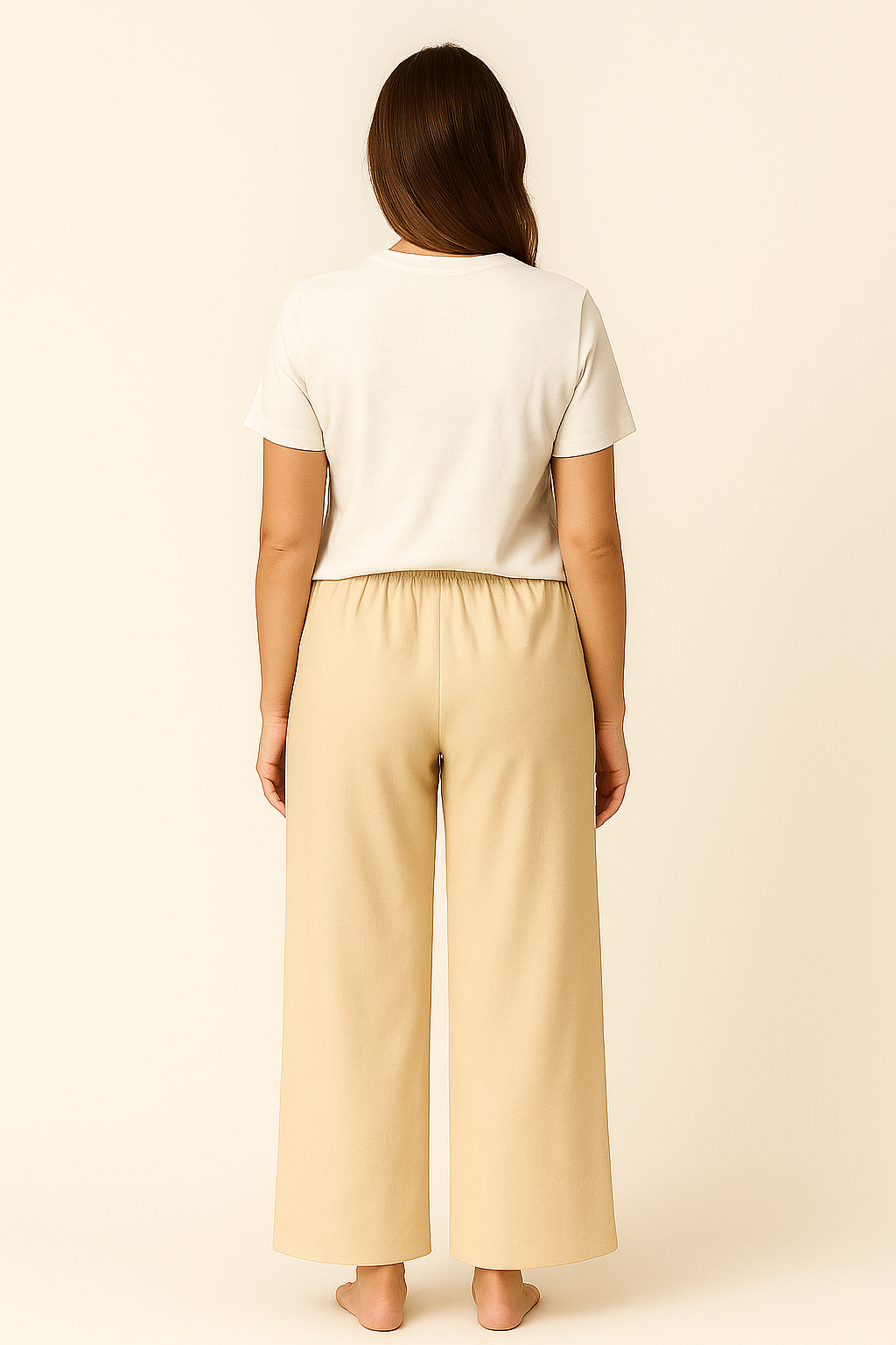 Beige damesbroek met wijde pijpen en hoge taille