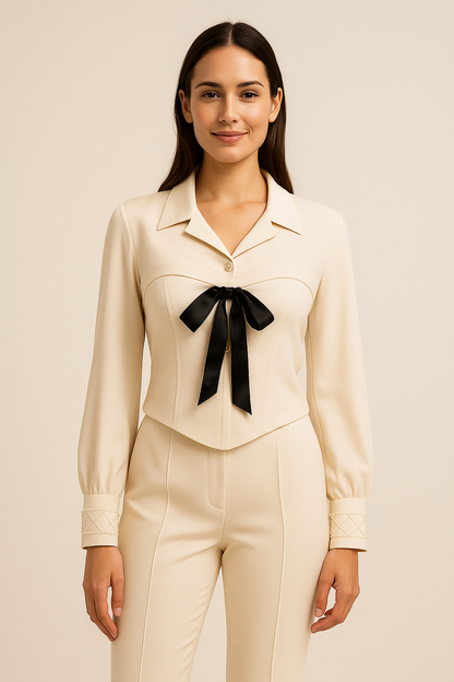 Witte damesblouse met strikdetail aan de voorkant